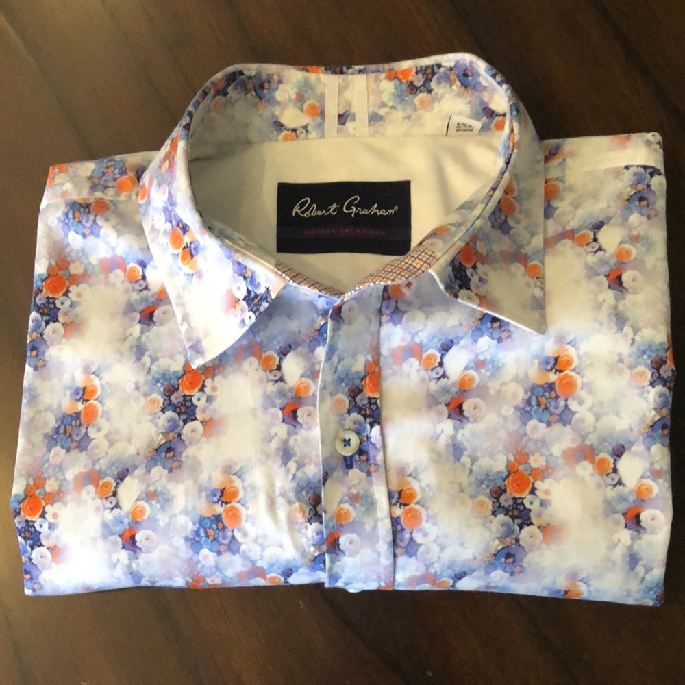 💙 Robert Graham Modern Americana Cotton Spandex Short Sleeve button down…